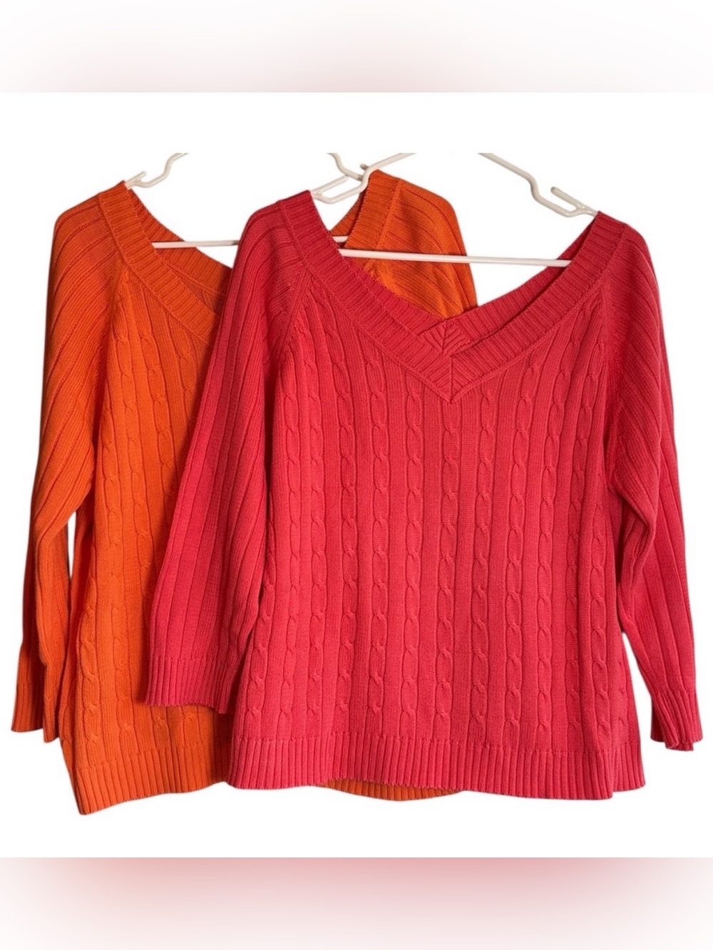 Faded Glory Originals Cable Knit V-Neck Sweaters Lot of 2 Women’s XL 16/18